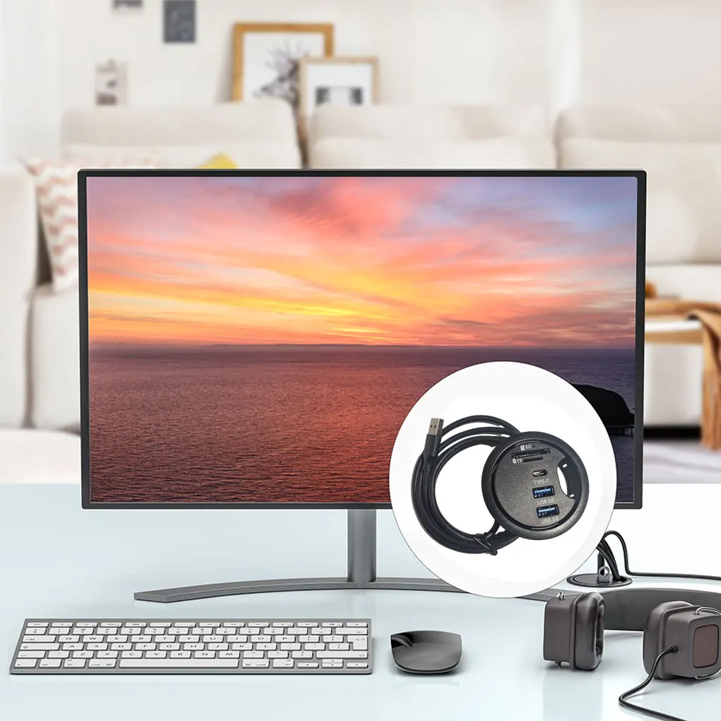 Black Multi-Device Compatibility With Docking Station Desk Hole Hub USB Easy Plug And Play