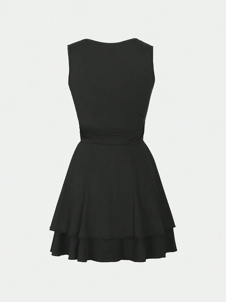 Novo plissado cabido sem mangas mini saia dupla camada camisola vestido elegante vestidos de festa sexy espartilho vestido roupas femininas