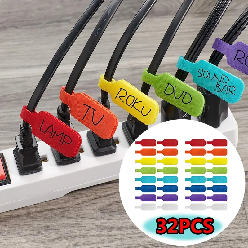 24/32PCS Cable Labels Tags Colorful Waterproof Cord Labels Tags For Wire Labels Self Adhesive Tear Resistant Cable Management