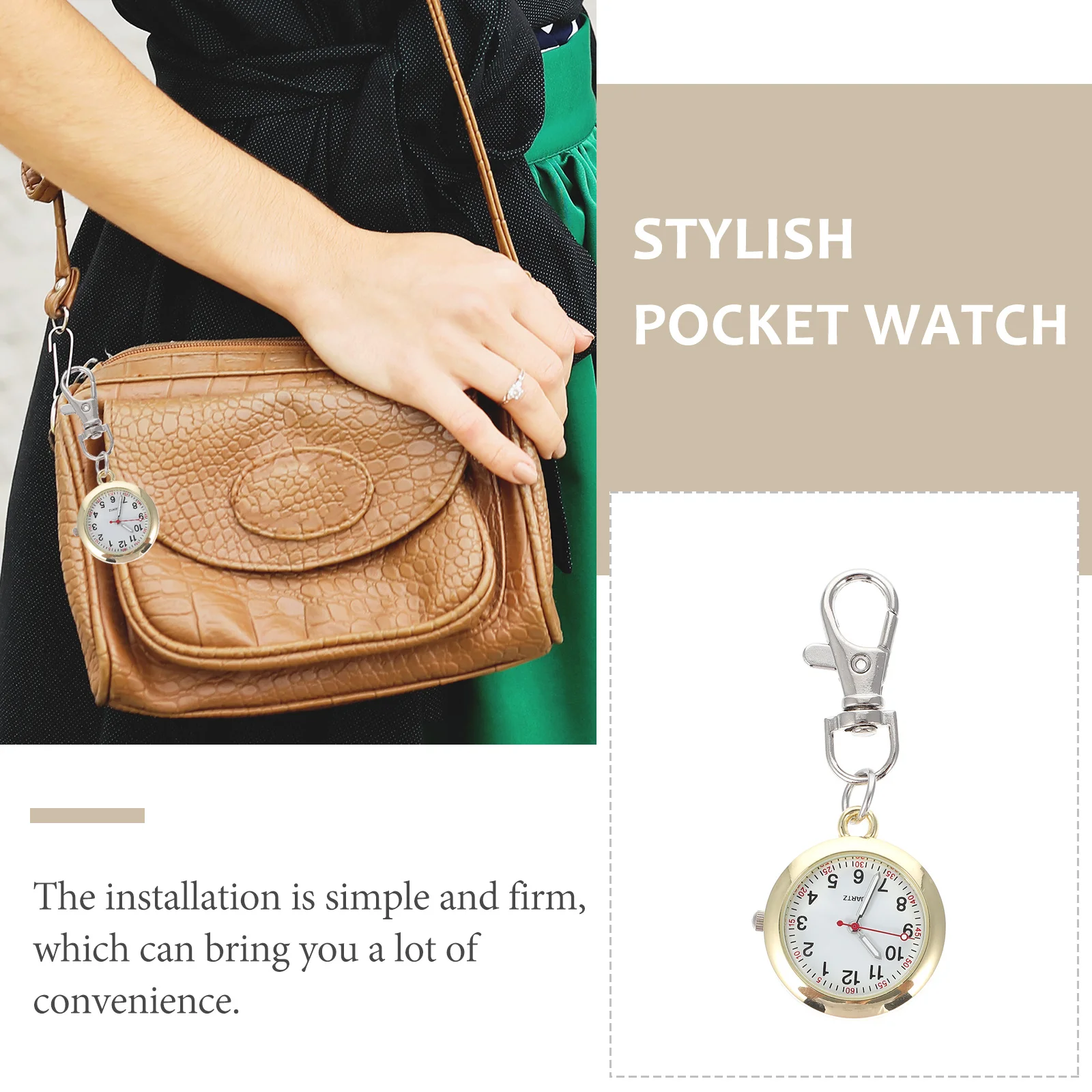 

1Pcs Nurse Fob Watch Stainless Steel Vintage Pocket Watch Pendant Simple Metal Hanging Hook Timepiece for Work Casual Decorative