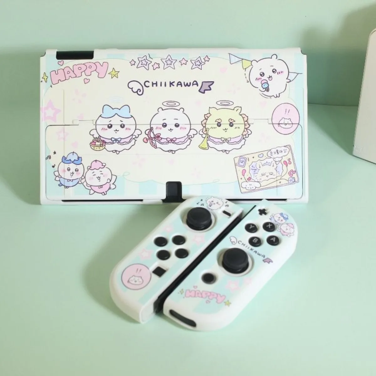 Capa Protetora Rígida Kawaii Chiikawa Usagi Anime para Nintendo Switch OLED Branca com Suporte Compatível para Console Switch - Presente