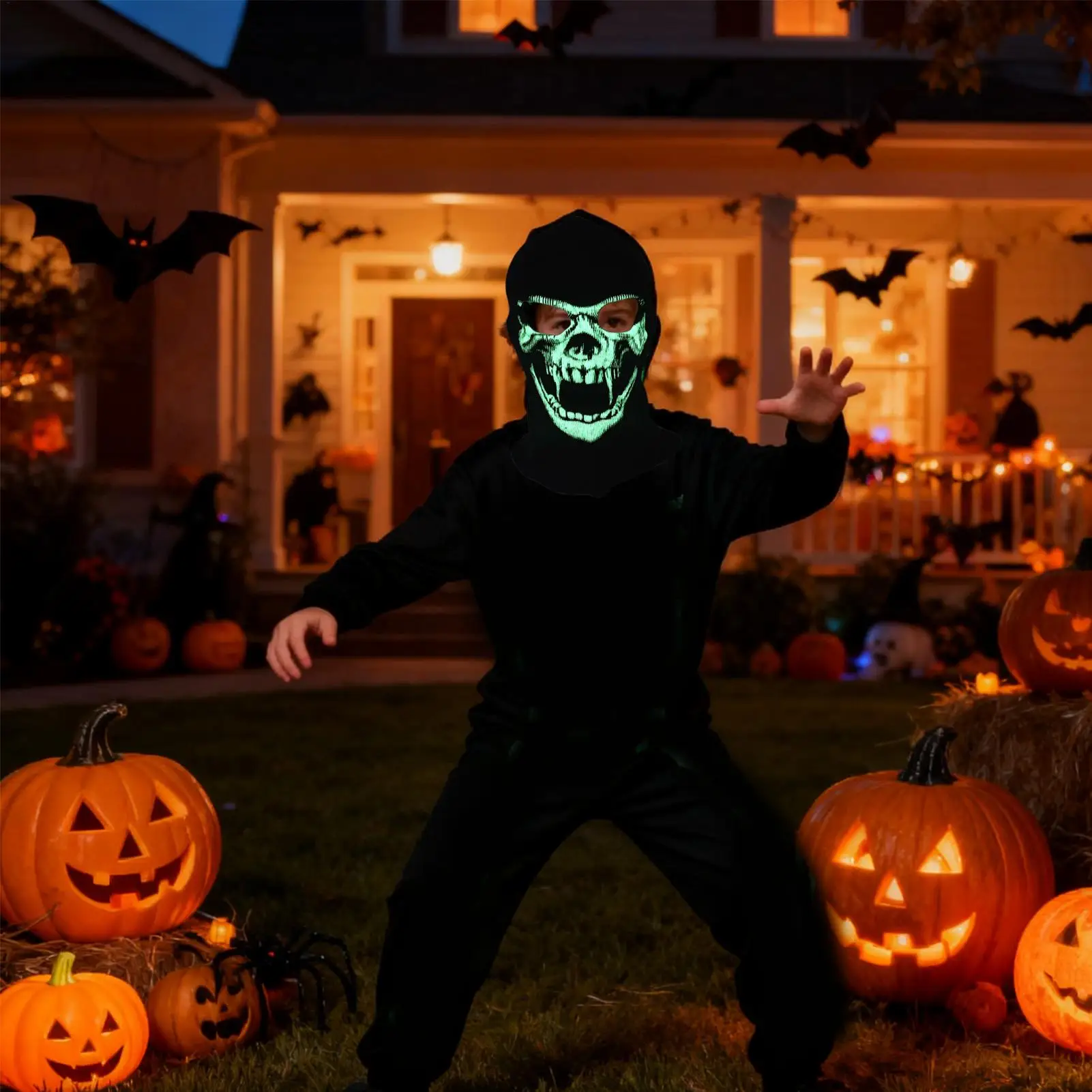 

Ski Face Cover Men Halloween Neck Warmer Glowing Dust Sun Protection Full Head Cover For Runners Cyclists Women Cosplay