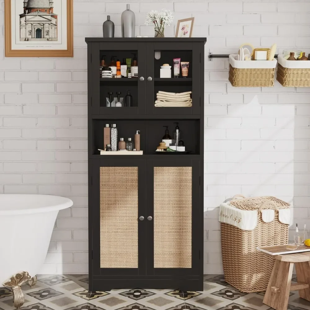 Bathroom Cabinet, Freestanding Floor Cabinet with Open Storage, Large Display Cabinet with Doors, Kitchen Cupboard, Storage