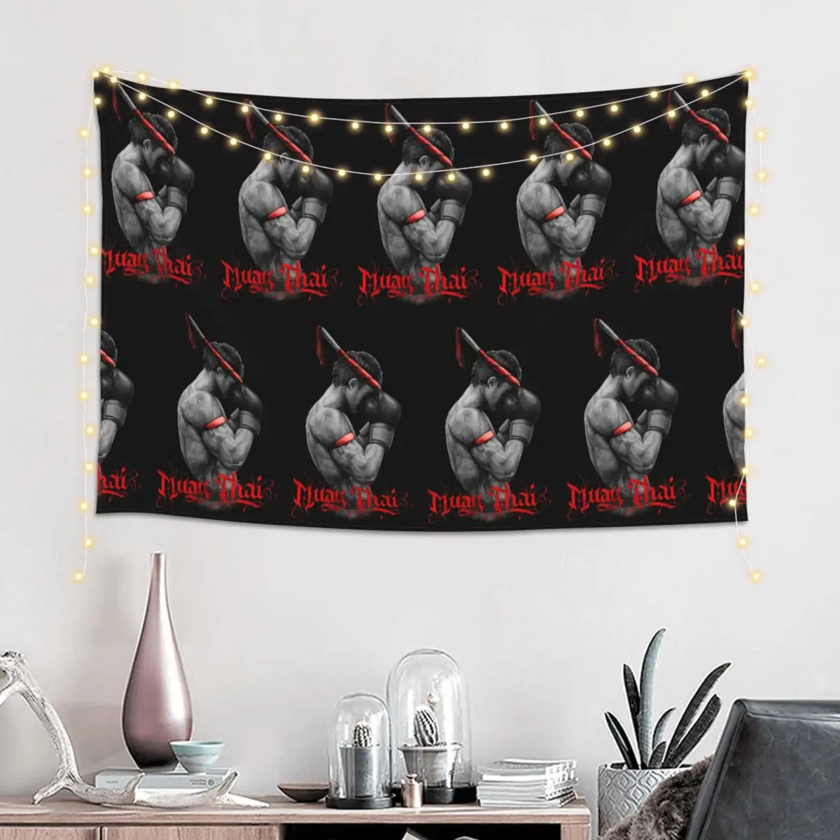 Muay Thai Boxing Fighter Tapestry Funny Wall Hanging Aesthetic Home Decoration Tapestries for Living Room Bedroom Dorm Room