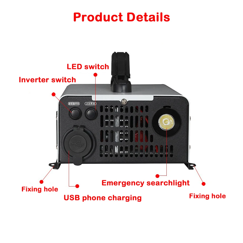 Imagem -06 - Onda Senoidal Pura Inversor 12v 220v 3100w Poder 12v72v Conversor Carro Solar Multifuncional Inversores Off Grid Portátil Handheld