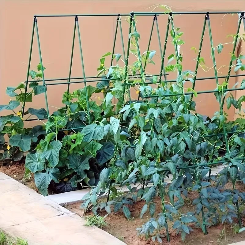 2026 Neue Robuste Pflanzenstütze Rankgitter 3 Horizontal 6 Vertikal PVC-beschichtete Stahlrohrpfähle für Garten-Gemüse und Kletterpflanzen