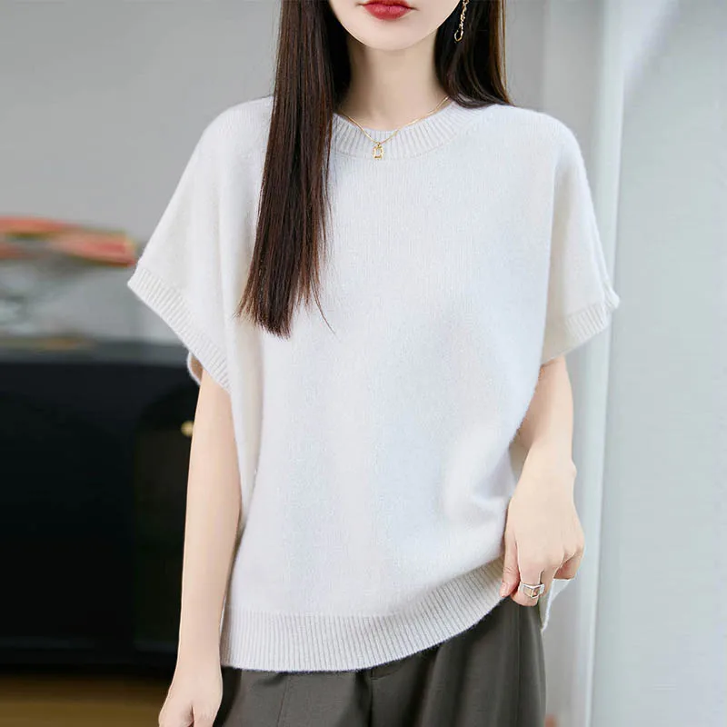 

ANGEL женский свитер из чистой шерсти, жилеты с круглым вырезом, однотонные свободные пуловеры, весна-осень-зима, трикотаж из 100% мериносовой шерсти, топы