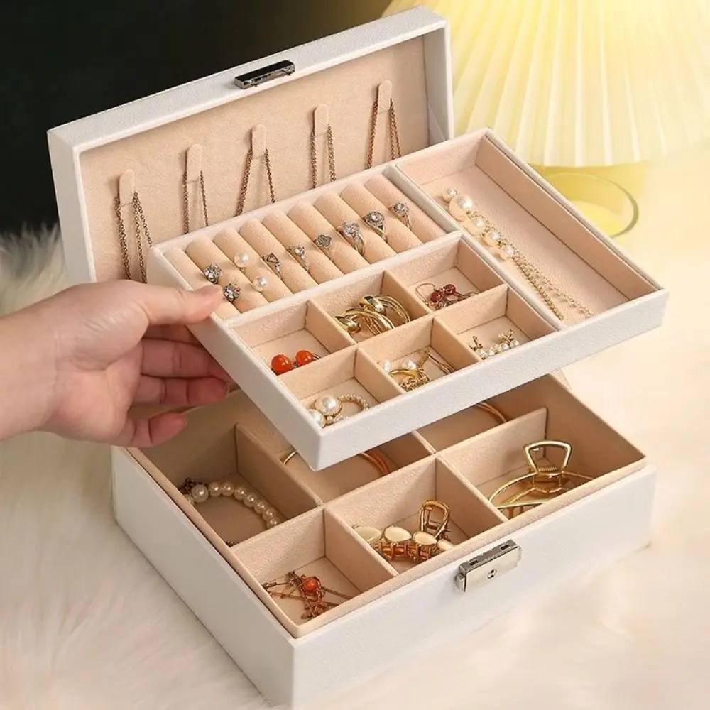 Jewelry Display Double Layer Jewelry Box Ornaments Case Storage PU Leather Displays Box Packaging Earring Holder