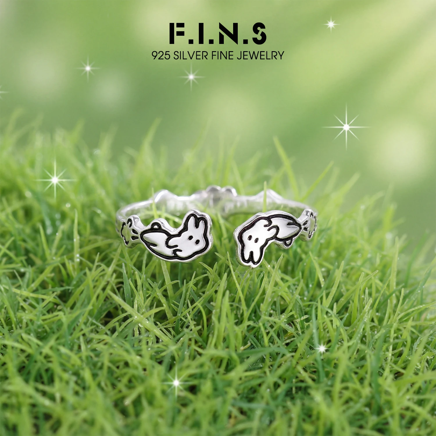 

Оригинальное кольцо F.I.N.S из стерлингового серебра 925 пробы с кроликом, модное, с граффити, забавное, мультяшное, с милым рисунком кролика, регулируемое, ювелирное изделие, подарок