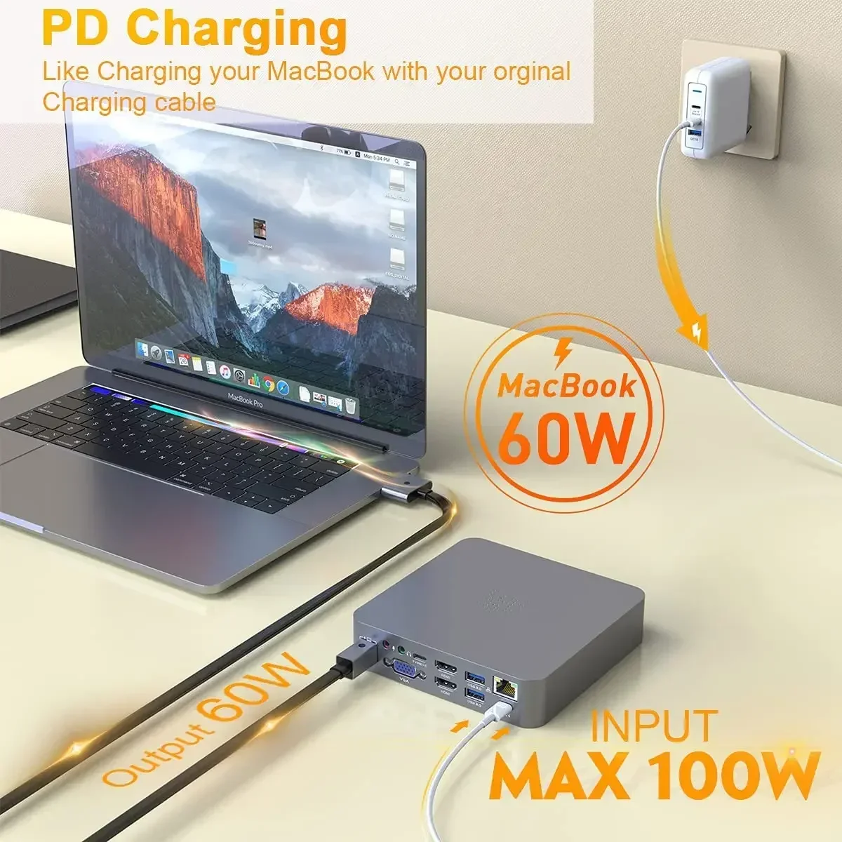 2025 Rocketek For Mac USB C adapter type c to 4k 60HZ HDTV PD charging usb hub