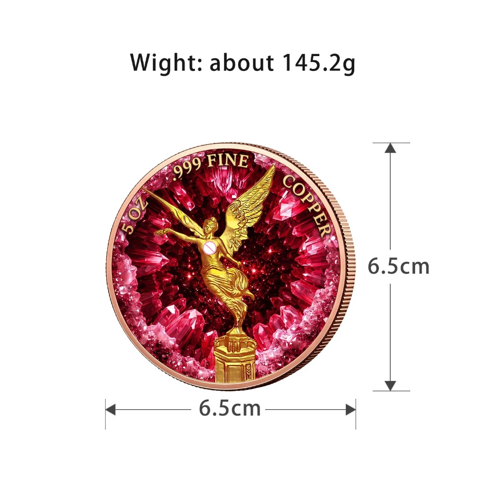 5oz .999 Fine Pure Copper Coin Winged Angel Goddess Crystal Geode Commemorative Challenge Coin Round Souvenir Gift Decor