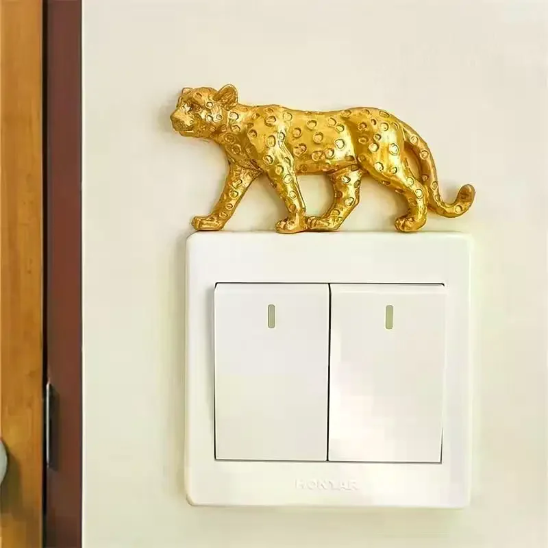 Detachable Self Adhesive Wall Switch Ornament Resin Leopard Sculpture Light Switch Cover Sticker Household Home Decor Accessory view 3