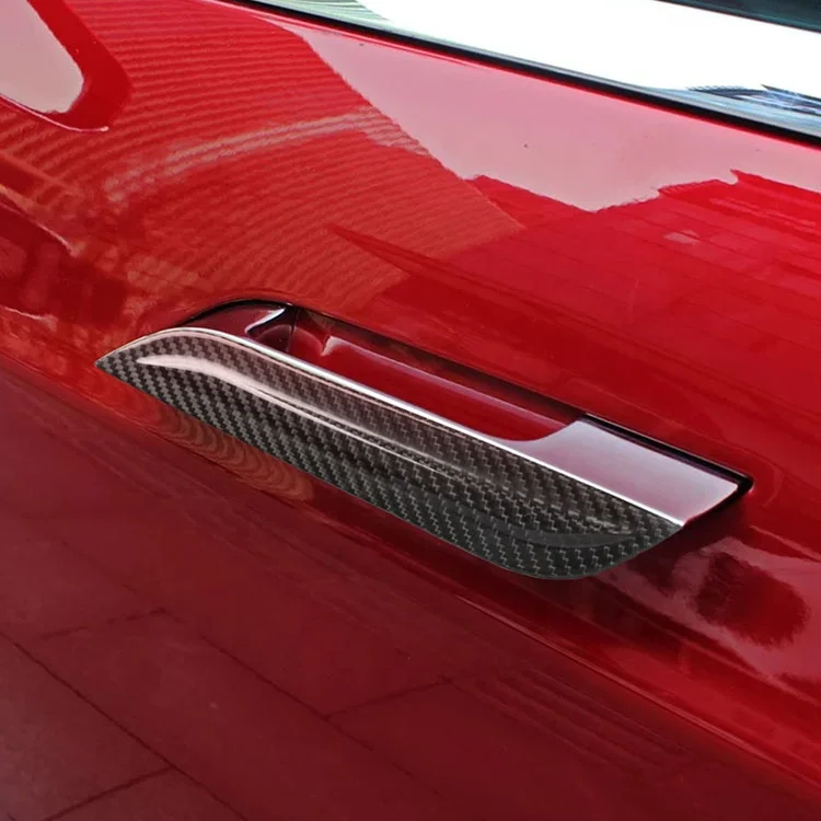 Ricambi auto di qualità originale Fibra di carbonio modificata Maniglia per porta in carbonio secco Accessori decorativi Adesivi per Tesla Model S 2018-