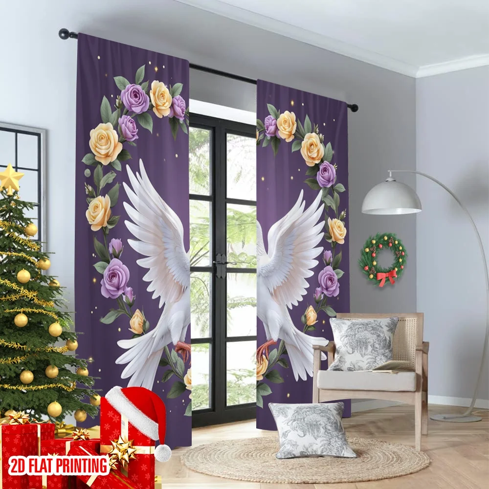 2pcs 2D flat printing Curtain - Home Office Romance avaliação e preço