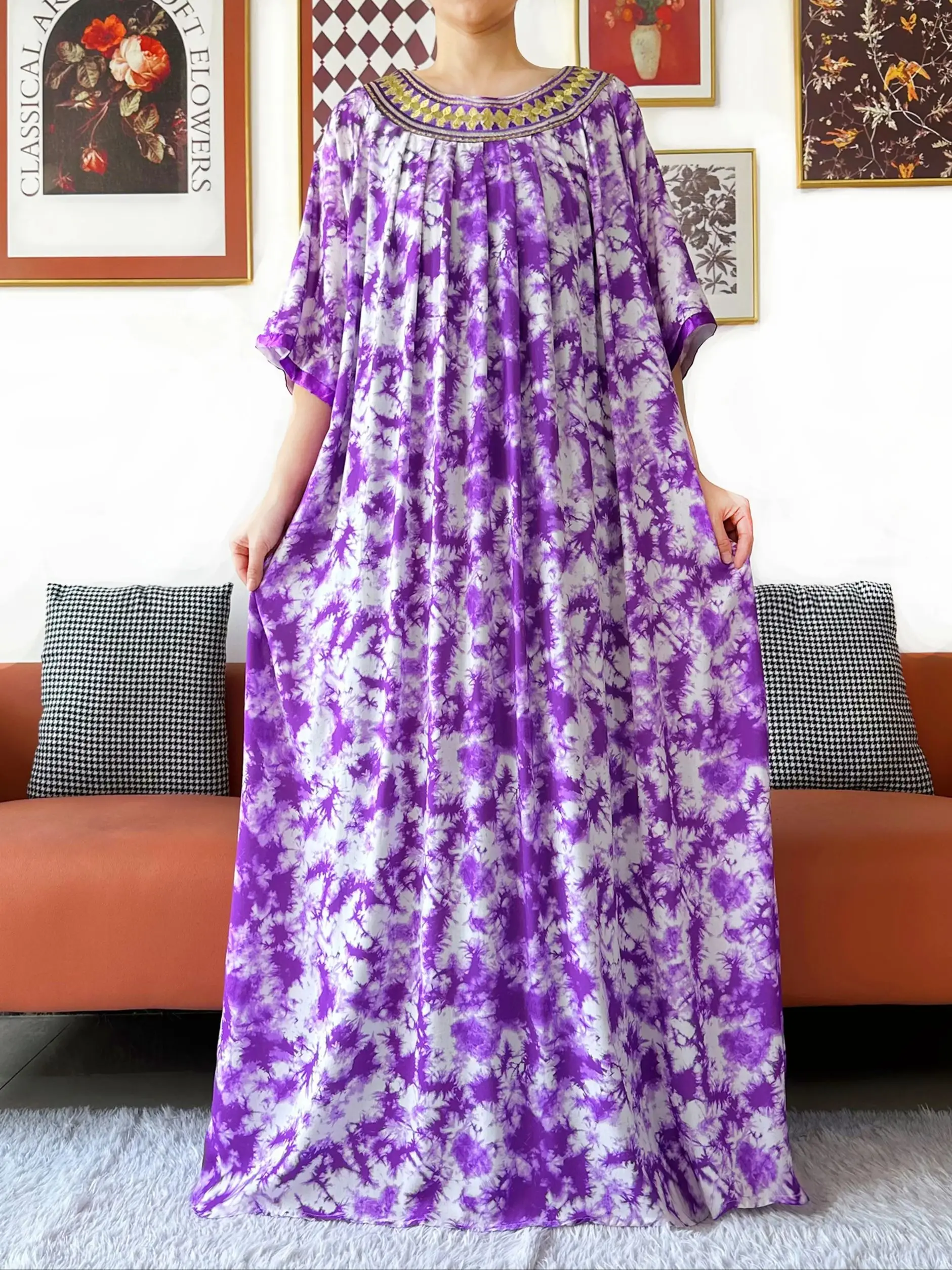 Kashkha أنيقة عباية فستان قصير الأكمام التعادل صبغ القطن المرأة فضفاض عباية بوهو فستان ماكسي فساتين راقية غير رسمية الأفريقية