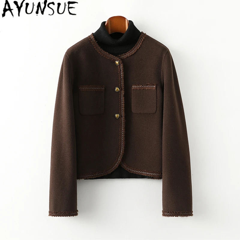 

AYUNSUE New High Quality Double-sided Wool Jacket Woman 100% Wool Coats Fall 2023 Fashion Women Clothing Short Woolen Jackets