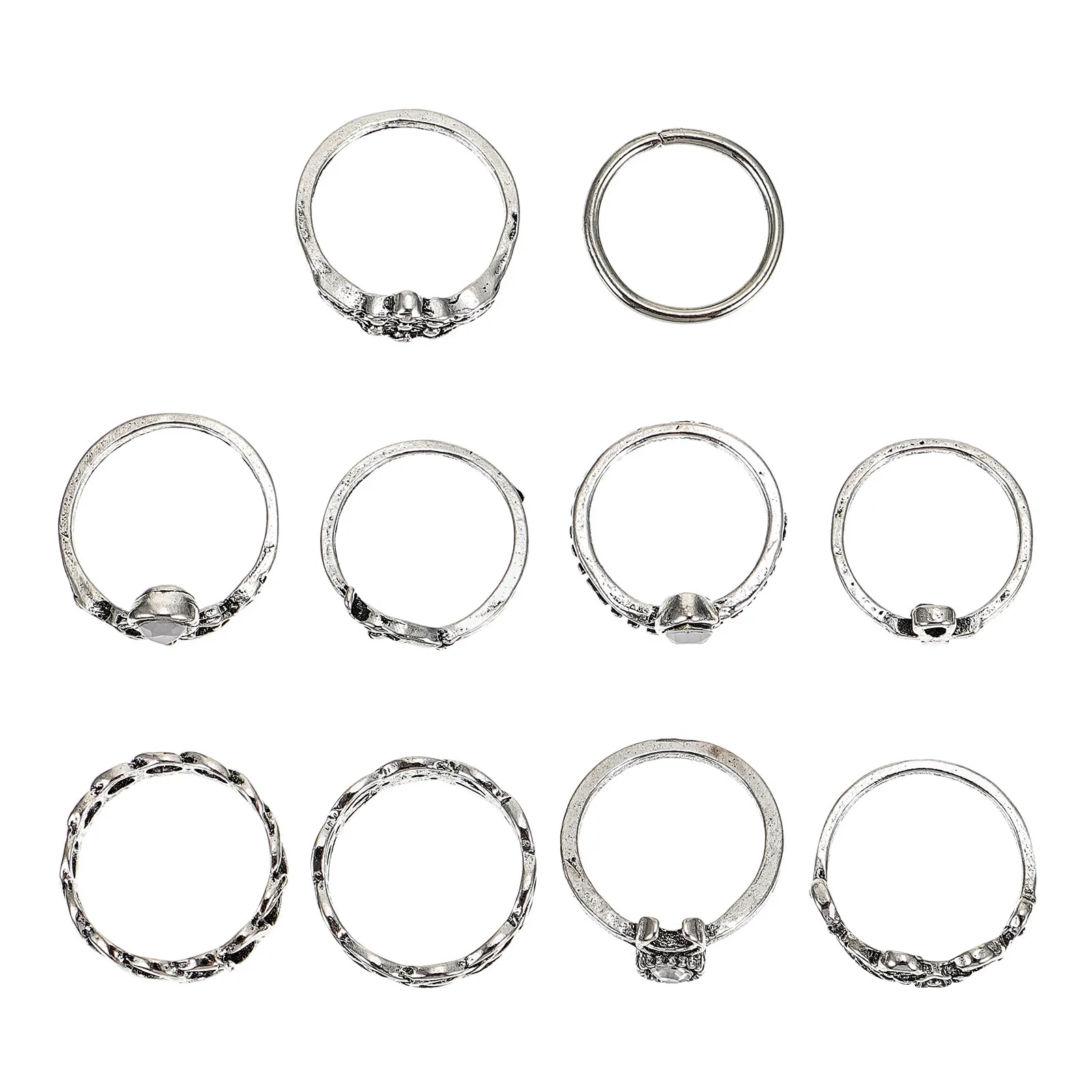 10Pcs Vintage Court Style Retro Alloy Finger Rings Fine Workmanship Chic Women Jewelry Decorative Rings for Party Gift Daily