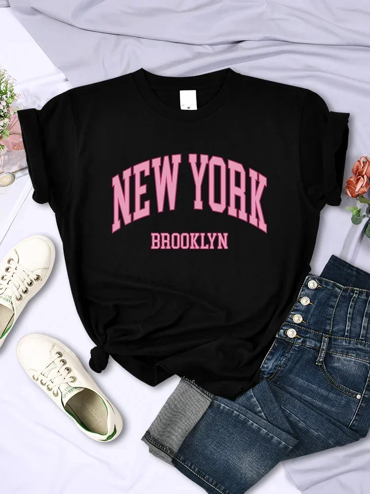 

New York Brooklyn Pink City Letter Women Tshirt Street Breathable Short Sleeve Harajuku Cool Tee Shirt Casual T-Shirt