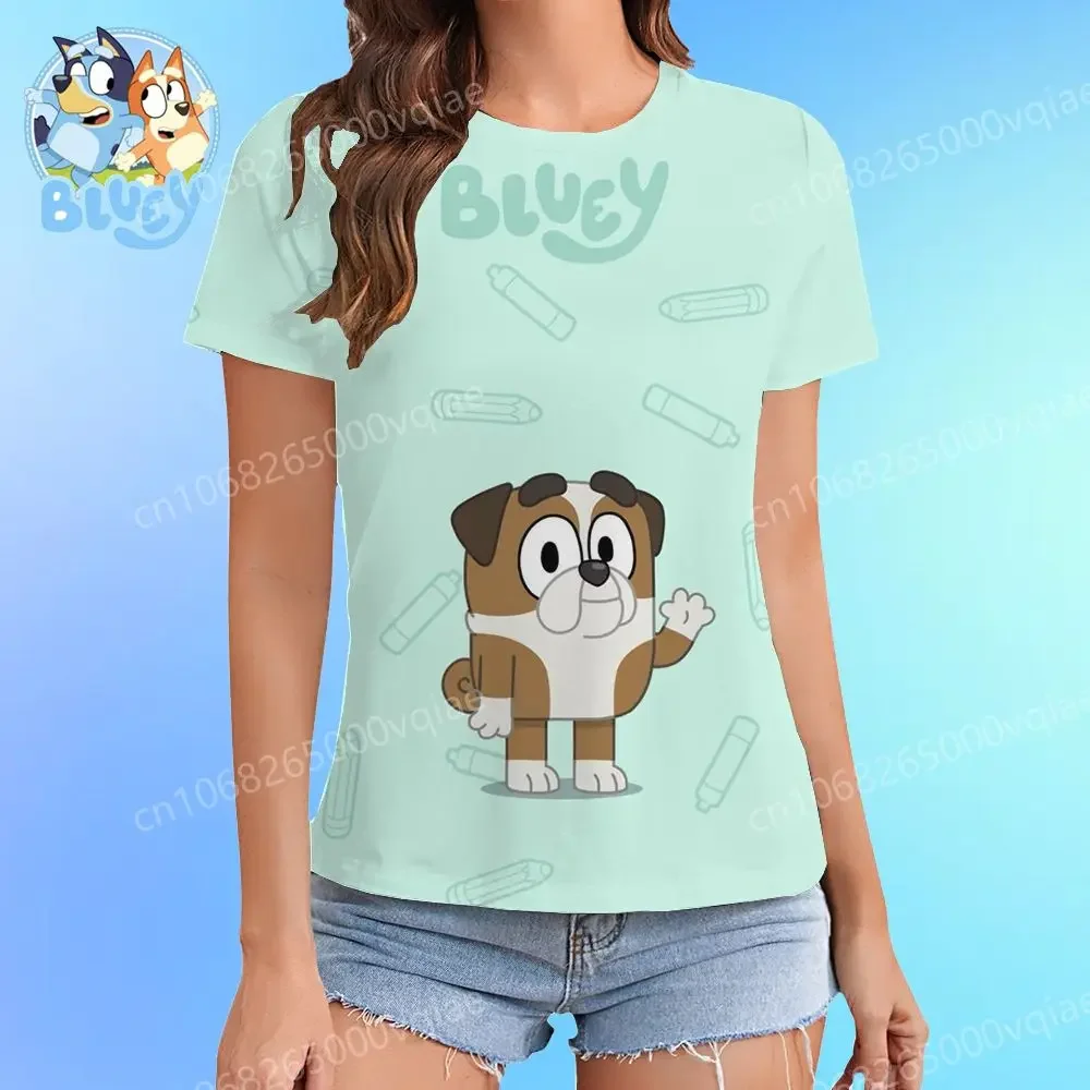 T-shirt damski Summer XS-3XL Fashion 2025 Summer New 3D Print Bluey Shoujo Girl Style Kawaii Lovely Streetwear Cool Anime Y2k