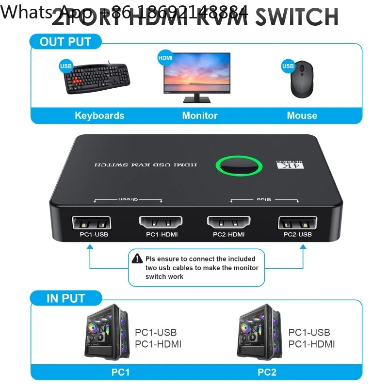 USB/HDMI/KVM switcher for 2 computers sharing keyboard mouse printer high definition monitor
