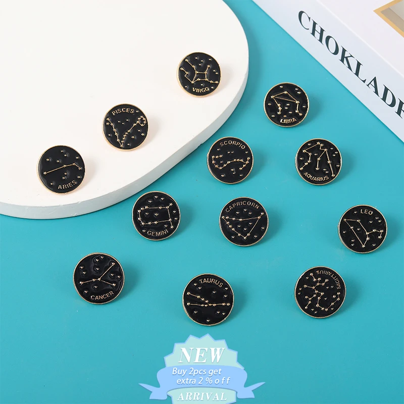 Twelve Constellation joint name Enamel Pin Round Star Chart Fun Brooches For Backpack Lapel Badge Give To Lovers And Friends