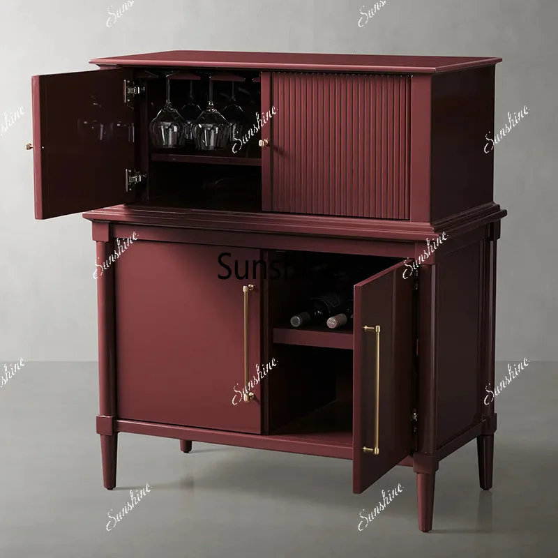 

French retro solid wood villa small apartment multi-functional storage wine cabinet