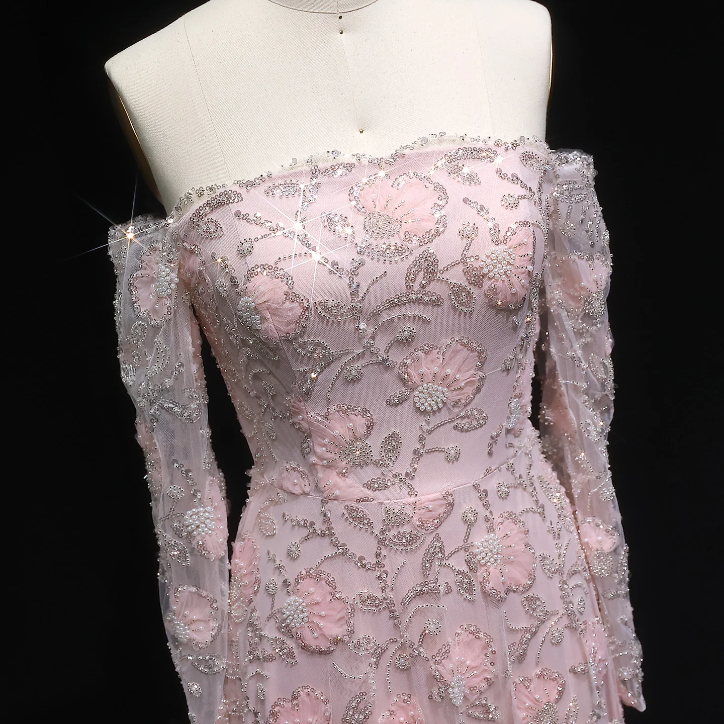 Sharon disse elegante fora do ombro vestido de noite manga longa luxruy frisado árabe festa vestidos de baile para mulher ss638 personalizado