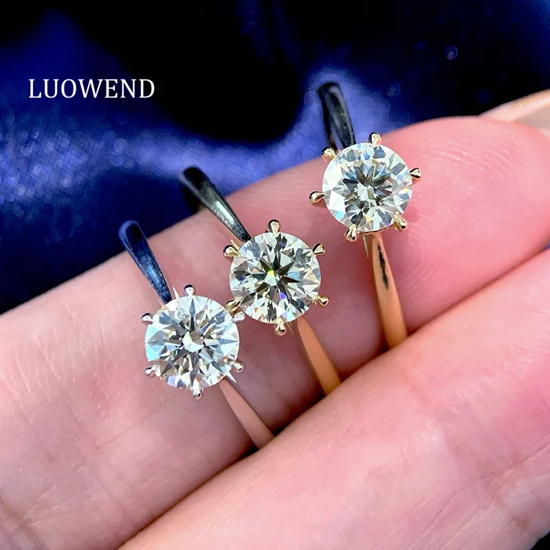 

LUOWEND 100% 18K White/Yellow Gold Rings Classic Design 0.55carat Real Natural Diamond Engagement Ring for Women Wedding Jewelry