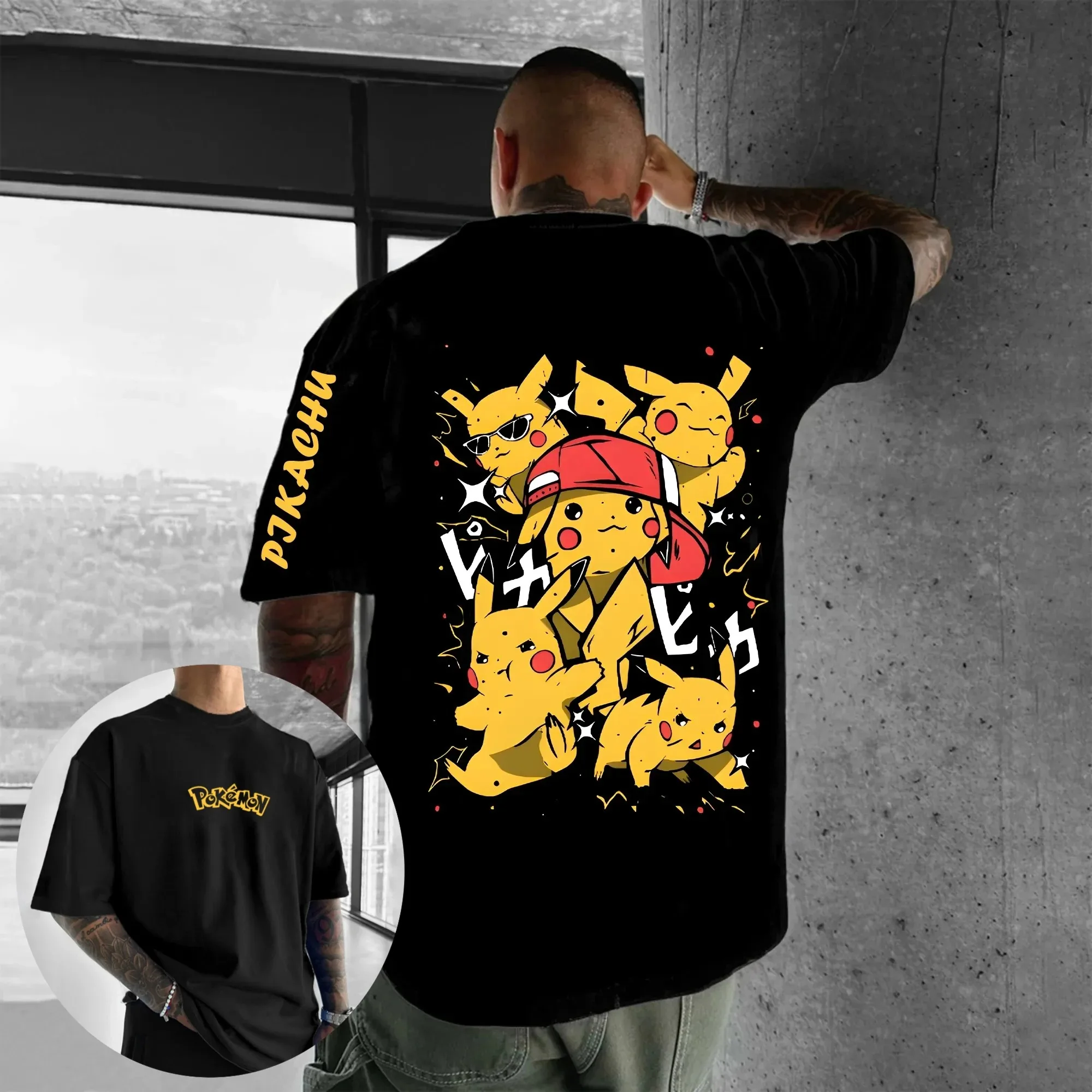 

New Christmas Fashion Pok É Mon Japanese Anime Peripheral Short Sleeved Loose Outdoor Casual Sports Street Hip-hop Top Plus Size