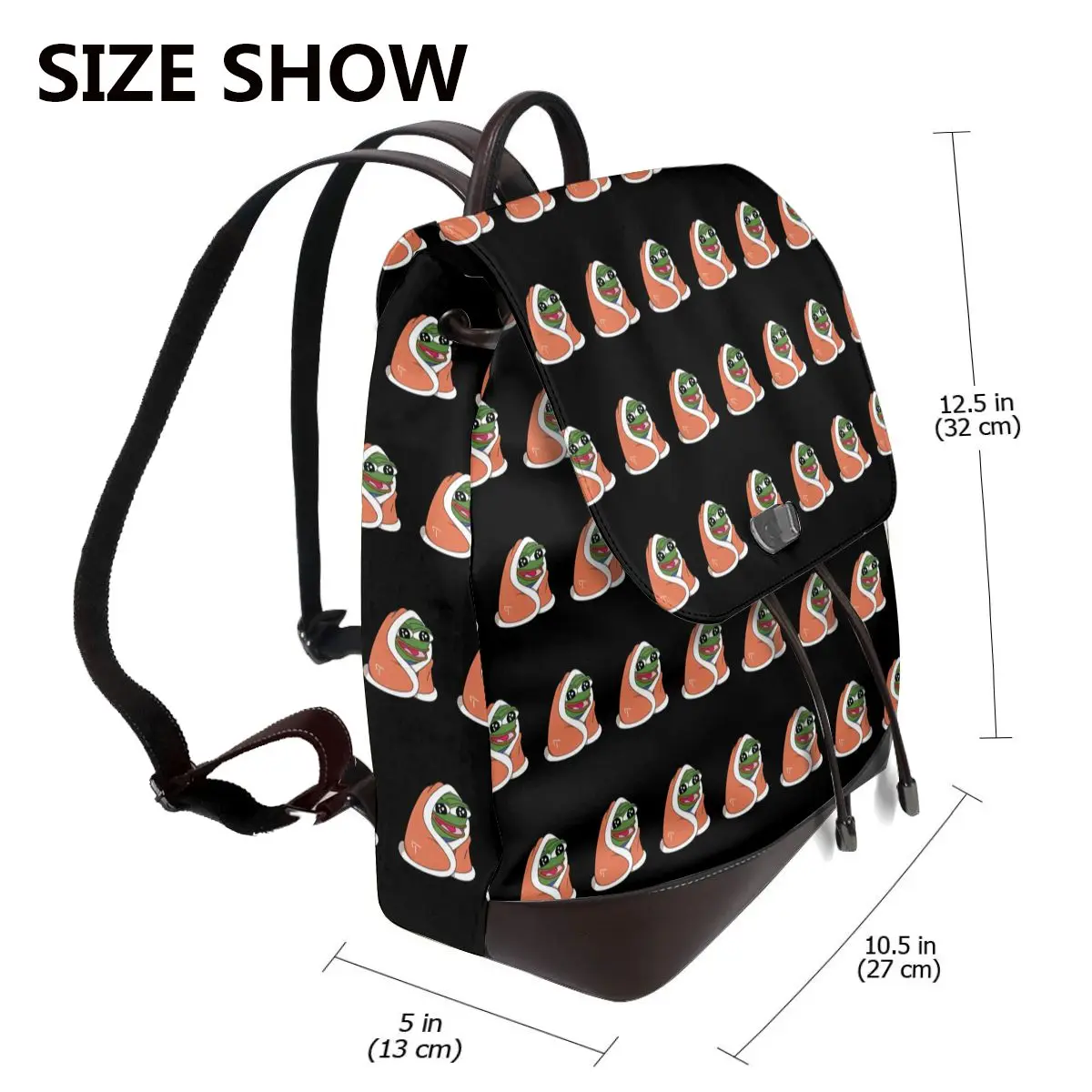 Pepe The Frog Peepo Emote Women Soft Leather Backpack Large Capacity Multi Pockets Work Travel Ladies Casual Rucksack