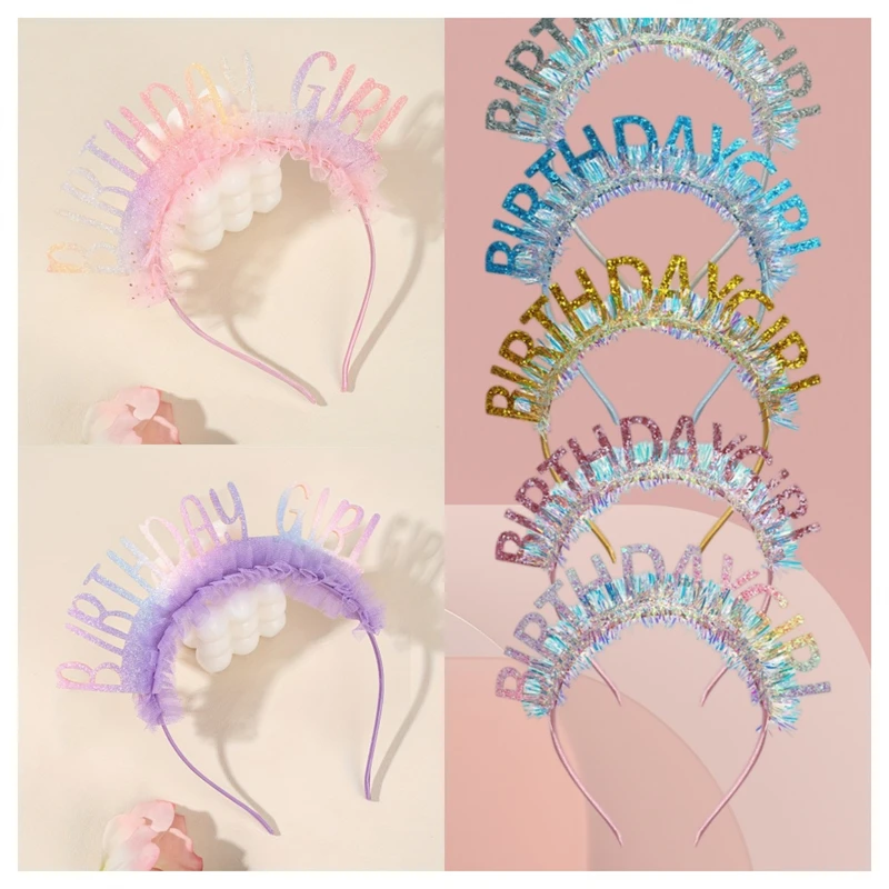1PC Birthday Party Headband Glitter Mesh Sequin Hair Band Crown Hairbands for Children Hair Hoop Headdress girls Hair Accessory