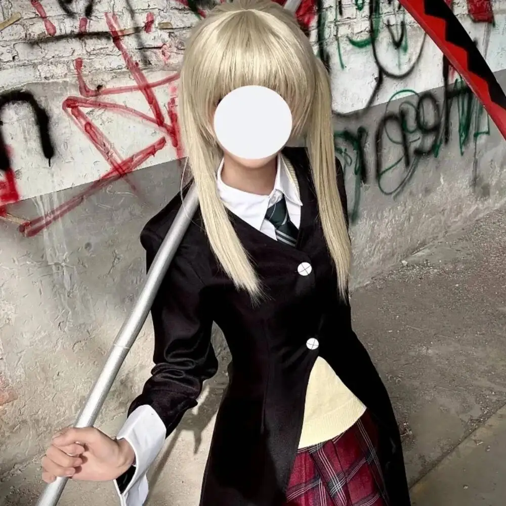 Maka Albarn Cosplay Costume Soul Eater MAKA Black Coat Combat Outfit Dress JK Sailor Uniform Shirt Wig Set For Women Comic Con view 5