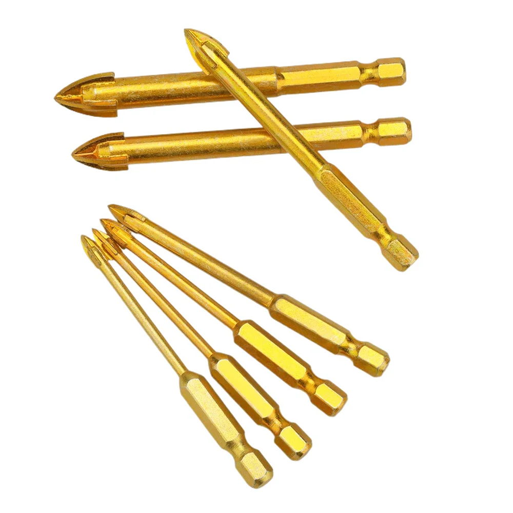 Gold Cross Alloy Drill 6.35mm Hexagonal Handle Ceramic Wall Glass Vitrified Brick Plastic Wood Multi functional Alloy Drill Bit