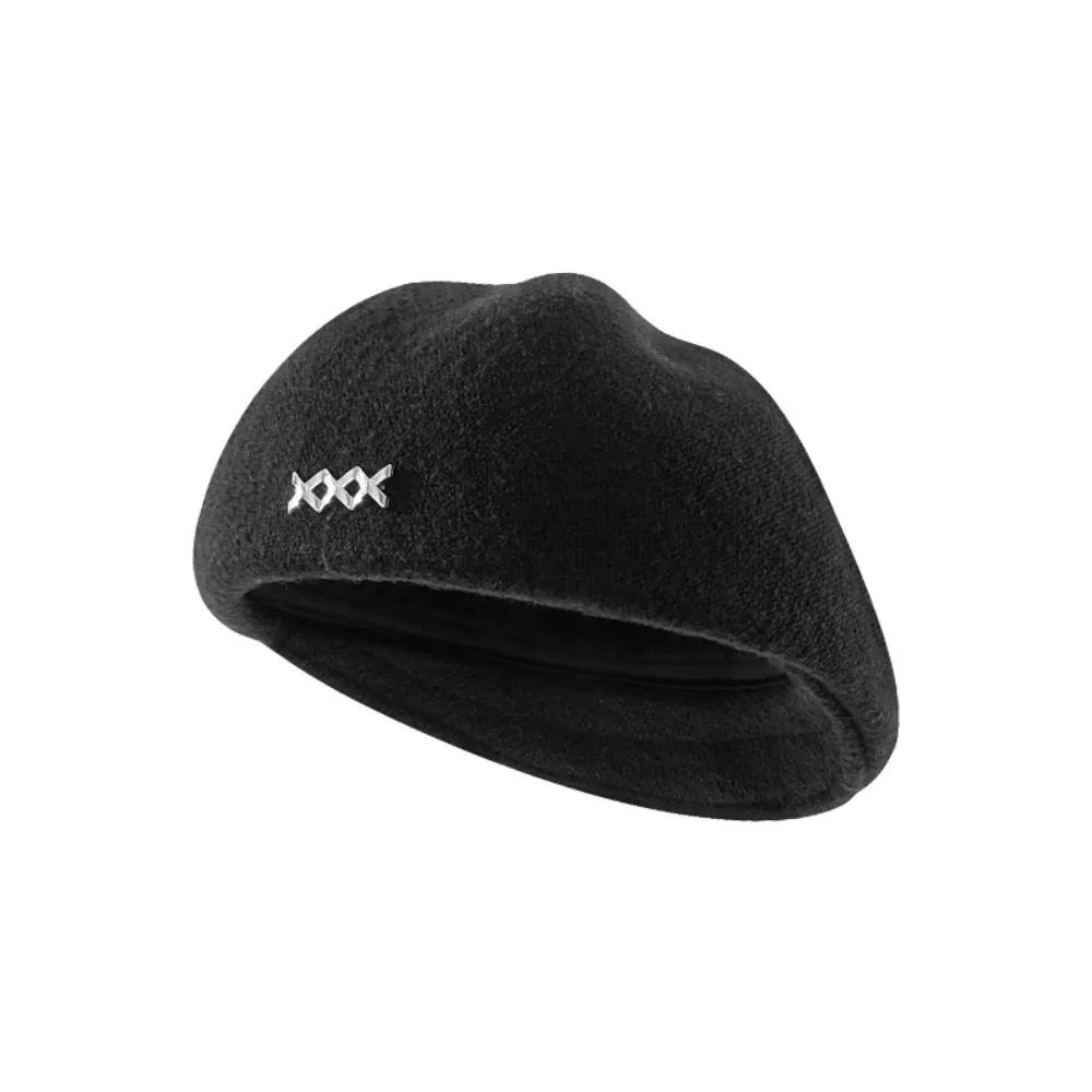 

Elegant Knitted Woolen Berets Metal Label Korean Style Artist Cap Solid Color Windproof Octagonal Cap Party