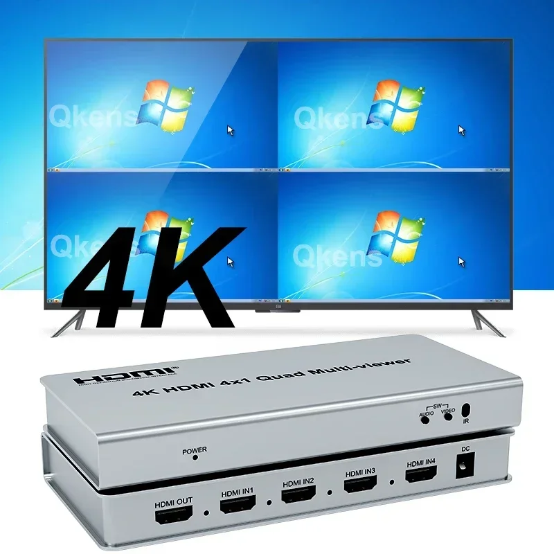 4K HDMI Quad Multi-viewer 4x1 HDMI Screen Segmentation Multi Screen Seamless Switcher Video Multiplexer Left Right Dual Display