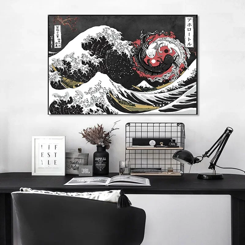 قماش اللوحة كبيرة متموجة كانا ناجاوا المشارك مجردة الفن جدار الطباعة اليابانية الرجعية التقليدية غرفة ديكور المنزل #3