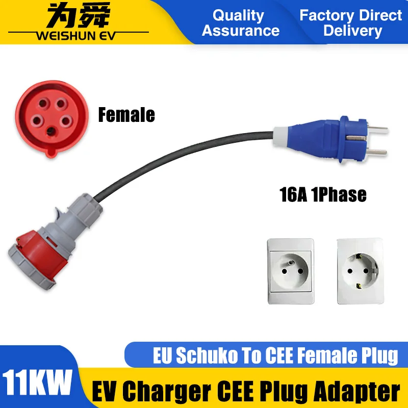 Ładowarka EV CEE Wtyczka żeńska 32A 1-fazowy adapter 7KW EU Schuko 16A CEE Gniazdo męskie 3-fazowe do ładowania pojazdów elektrycznych