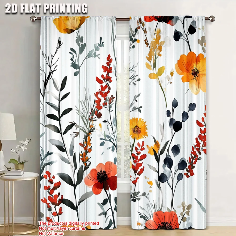 

2pc, Drapes Botanical Plants Wild Flowers Versatile 100% Polyester,Without Electricity Spring Party & Holiday Decor Use for