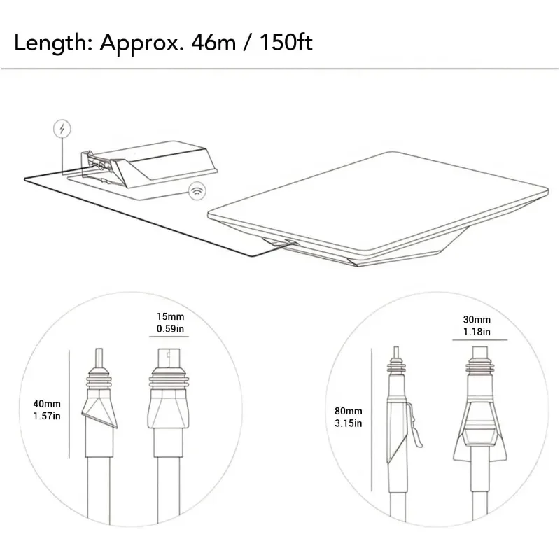 46m 150ft Flat High-Performance Satellite Cable Extension Rectangular Replacement Cord for TV Dish Antenna