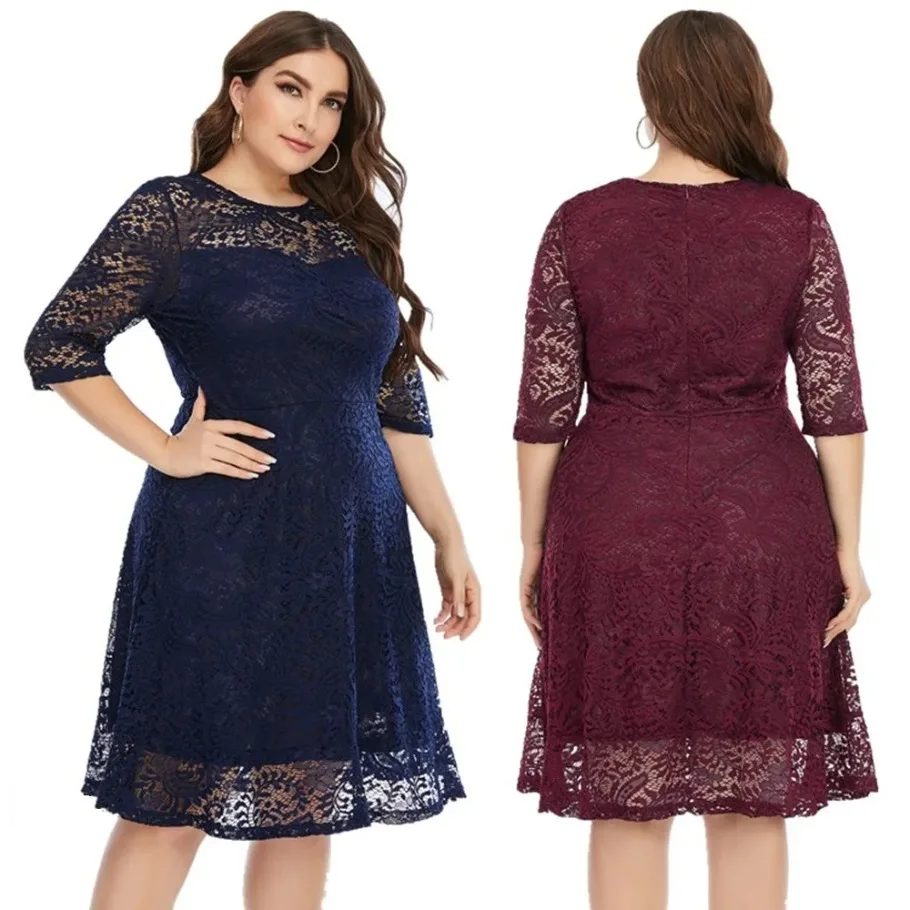 2024 Spring New Hot Sale European And American Style Plus Size Lace Dress For Women