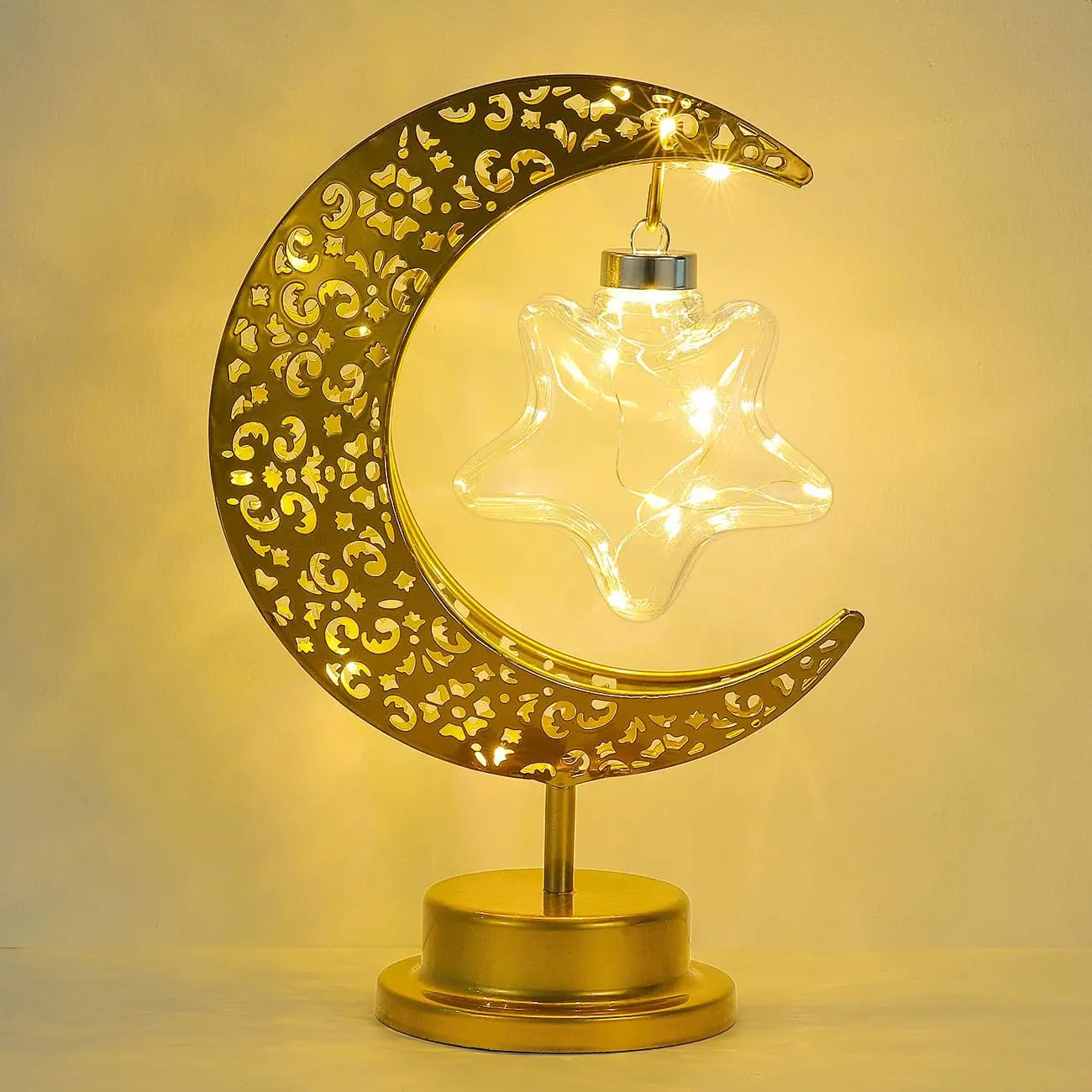 Lampada da tavolo con decorazione del festival musulmano Ramanda, luce notturna con stella lunare dorata, per le vacanze, Natale, atmosfera, illuminazione per lo styling