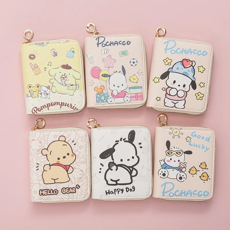 New Kawaii Sanrio Cartoon Pochacco Pompompurin Cute Printing Coin Purse Compact Cartoon Anime Student Short Wallet Card Case