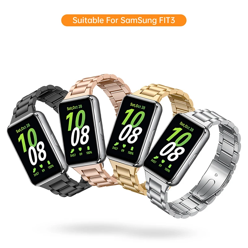 Metal Watch Strap Suitable for Samsung Galaxy Fit 3 Smartwatch Milan Three Bead Stainless Steel Wristband Watch Accessories