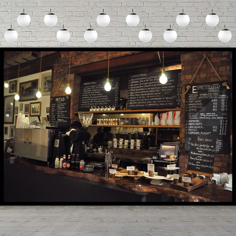 

Фон для фотосъемки в ресторане, бара, кафе, интерьер, винтажная кирпичная стена, деревянная стойка, декор для вечеринки, фон, настенный постер