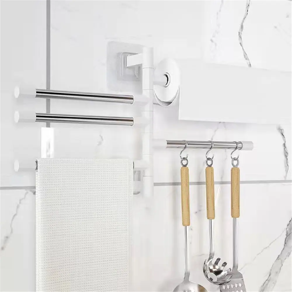 Organizer Kitchen Save Space Wall Mounted Bracket Rotatable Towel Rack Hanging Holder 2-8-Bar Towel Hanger