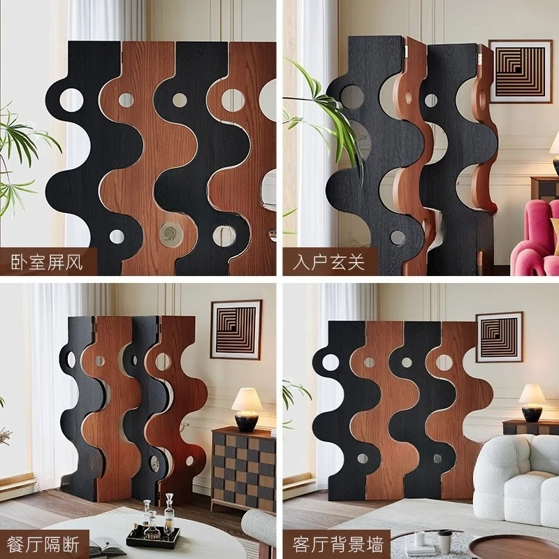 Retro solid wood screen partition Song-style aesthetics B & B hotel solid wood living room entrance folding