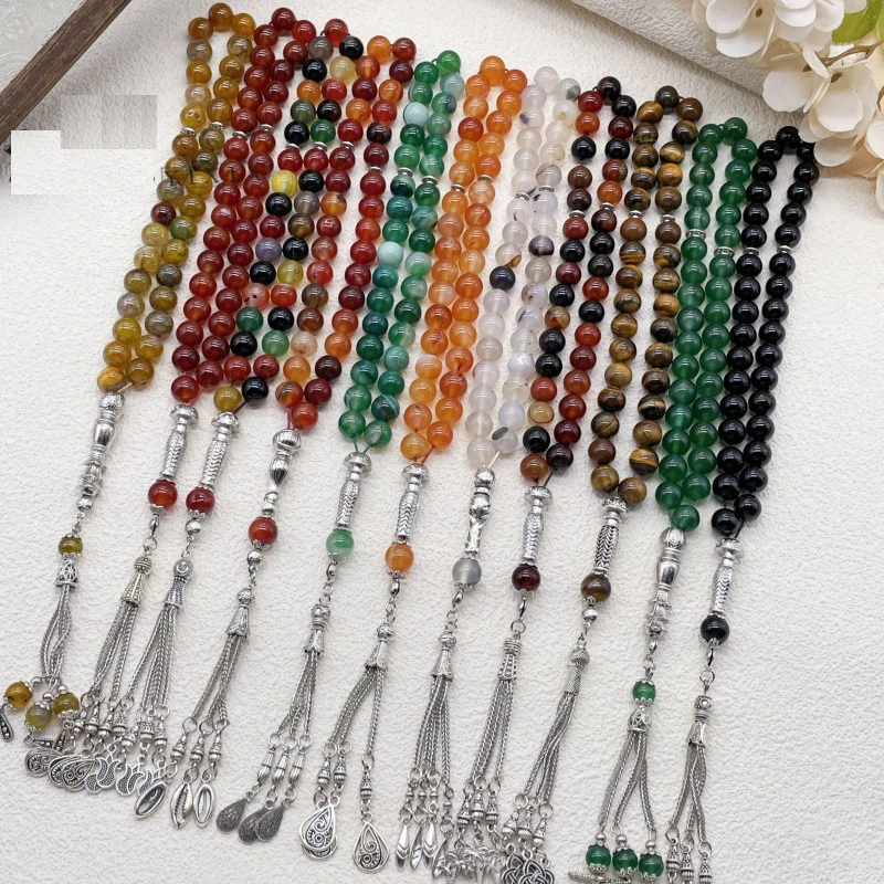 11pcs Islamic 33 Beads Glass Tasbih Arabic Prayer Misbaha Sebha Bracelet Hand Chain Muslim Rosary Jewelry for Men Women Gift