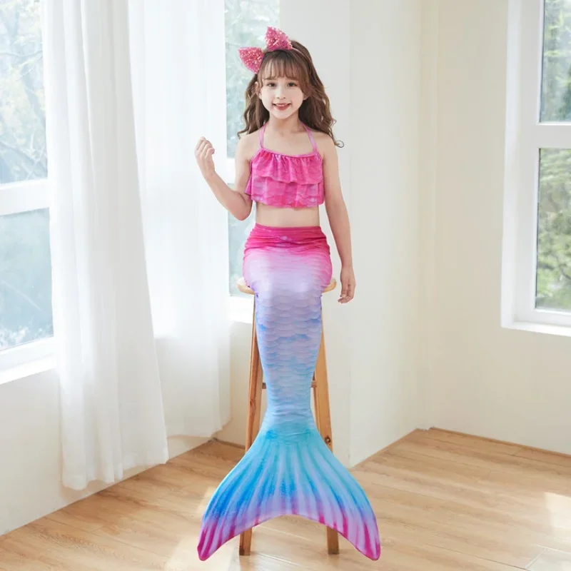 Girls Mermaid Tail with Monofin Fin Children Swimsuit Kids Bikini Swimming Swimsuit Beach Clothes for Girls Dress Costume