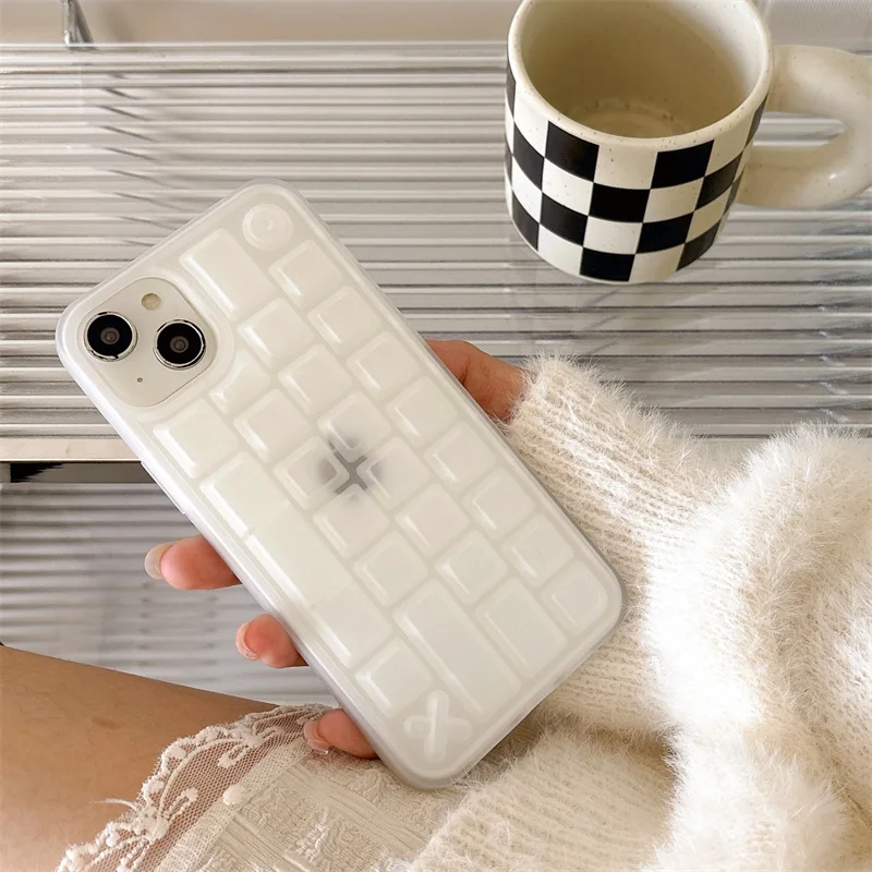 

New Creative Black White 3D Keyboard Anti Fall Silicone Case For iPhone 16 15 14 13 12 Pro Max Cartoon Keyboard Cute Phone Cover