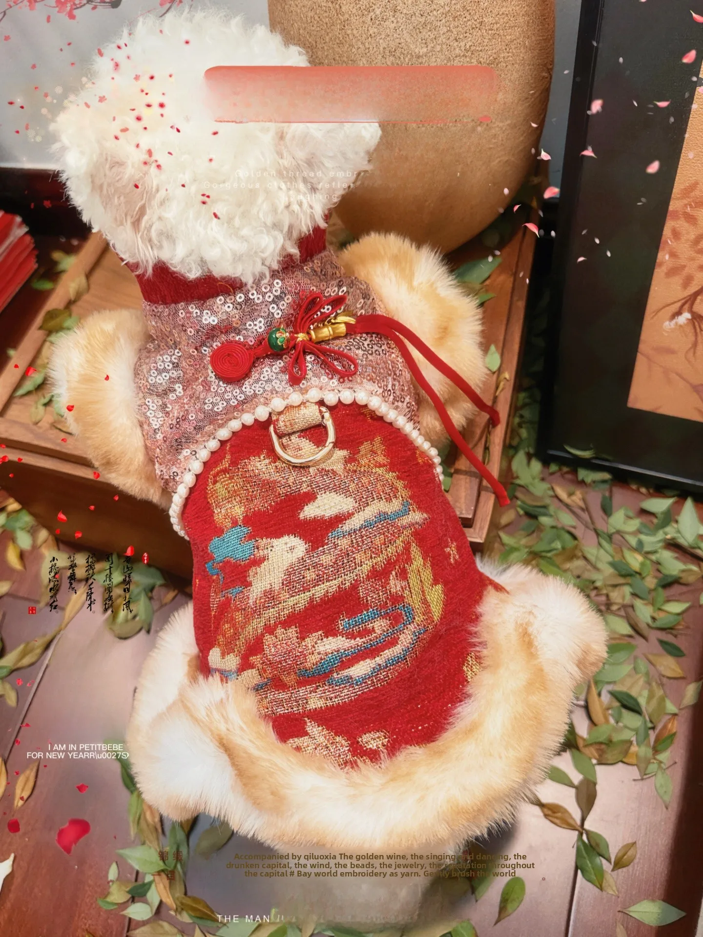 

New Year Wedding Thiened Fce Cotton Padded Tang Suit Dog Costume Doll Qipao Winter Pet Clothes Princ Sle